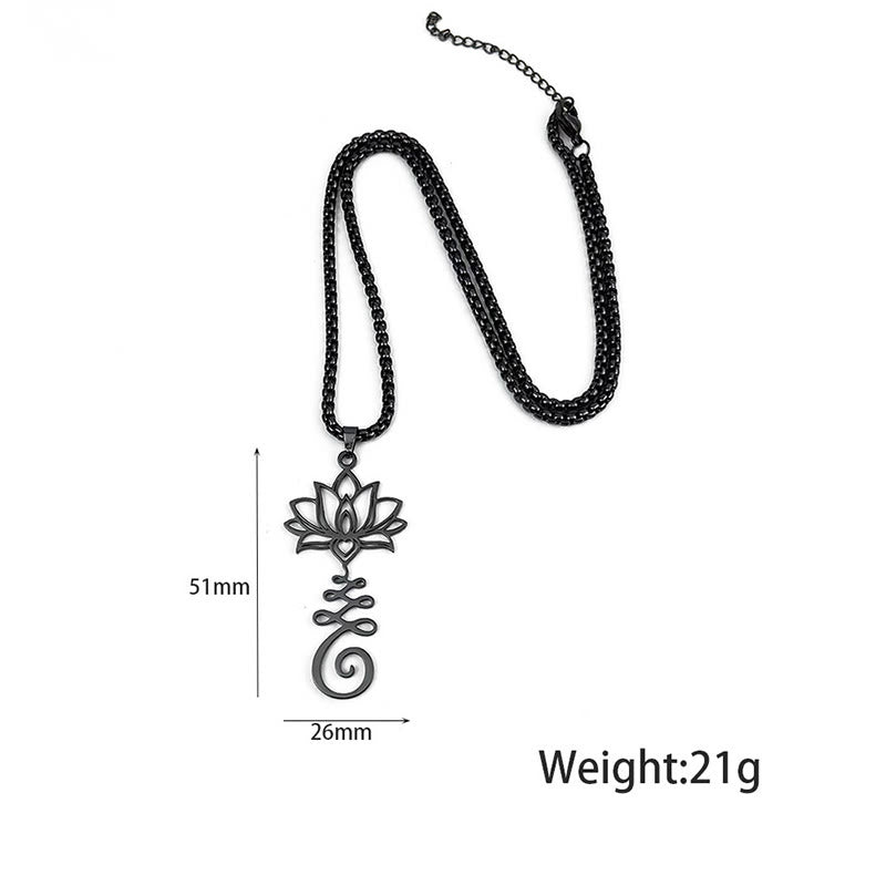 Buddha Stones Chakra Symbol Irregular Design Lotus Stainless Steel Enlightenment Necklace Pendant - image 11