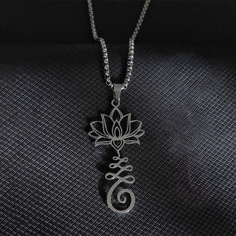 Buddha Stones Chakra Symbol Irregular Design Lotus Stainless Steel Enlightenment Necklace Pendant - image 3
