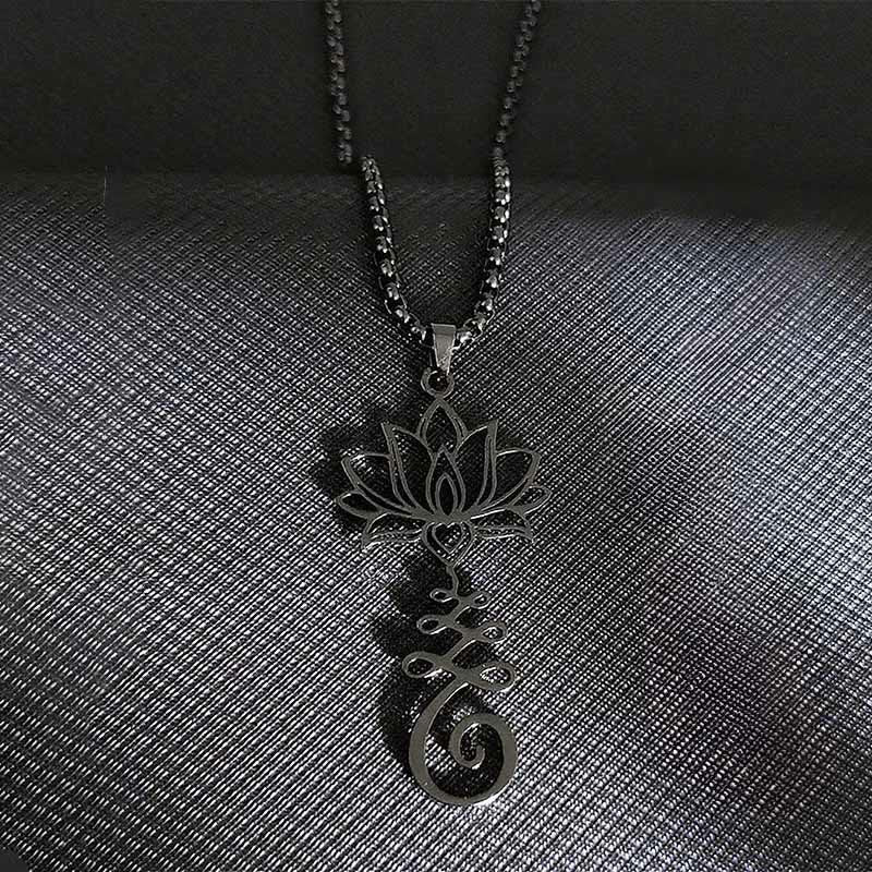 Buddha Stones Chakra Symbol Irregular Design Lotus Stainless Steel Enlightenment Necklace Pendant - image 9