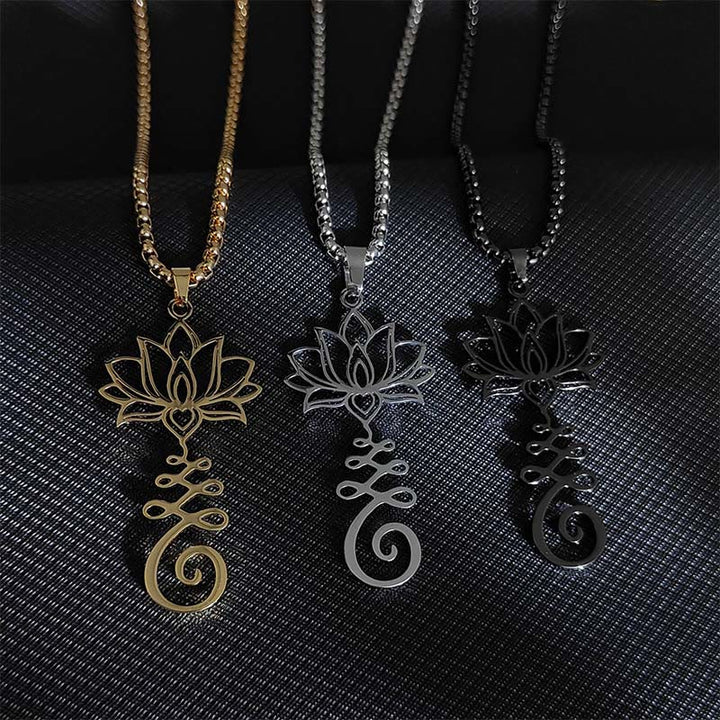 Buddha Stones Chakra Symbol Irregular Design Lotus Stainless Steel Enlightenment Necklace Pendant - image 1