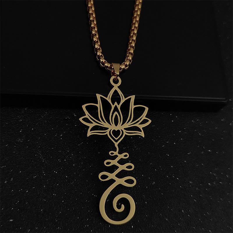 Buddha Stones Chakra Symbol Irregular Design Lotus Stainless Steel Enlightenment Necklace Pendant - Gold - image 5