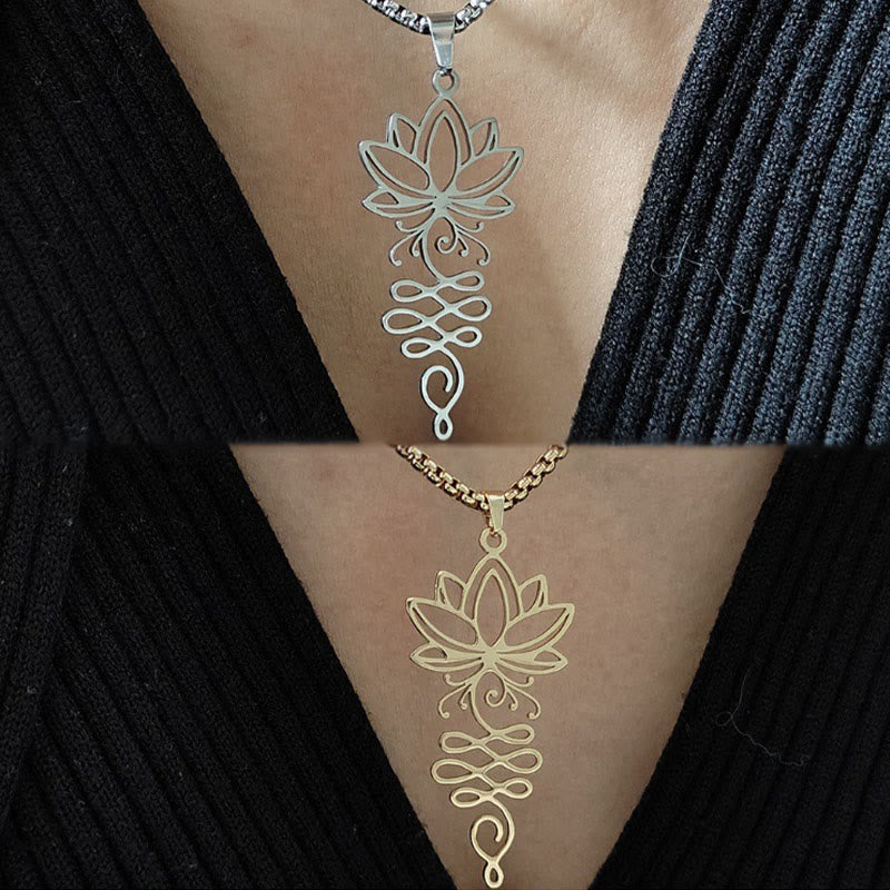 Buddha Stones Lotus Vines Design Chakra Symbol Stainless Steel Enlightenment Necklace Pendant - image 11