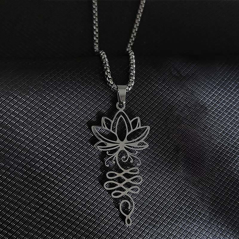 Buddha Stones Lotus Vines Design Chakra Symbol Stainless Steel Enlightenment Necklace Pendant - image 3