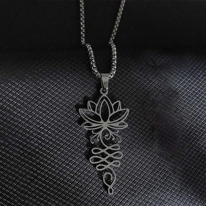 Buddha Stones Lotus Vines Design Chakra Symbol Stainless Steel Enlightenment Necklace Pendant - image 3