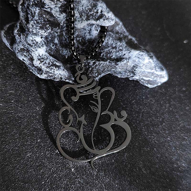Buddha Stones Ganesh Elephant Stainless Steel Protection Necklace Pendant - Black - image 8