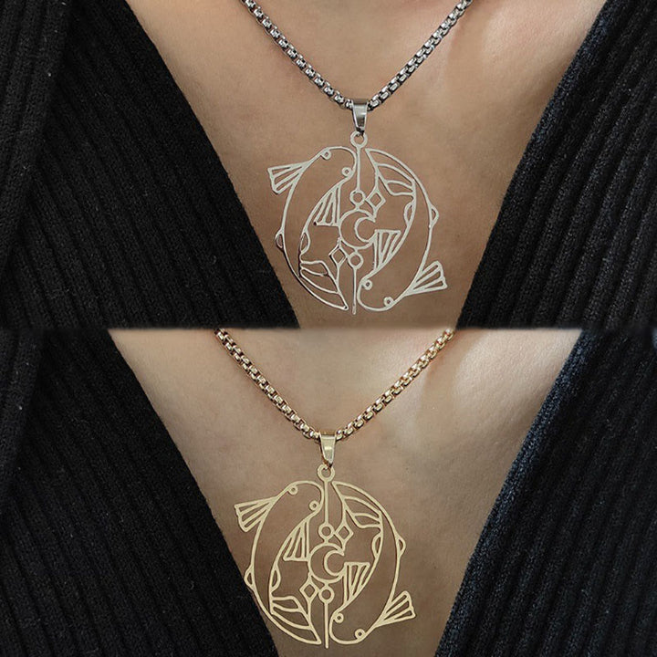 Buddha Stones Vintage Koi Fish Hollow Design Stainless Steel Luck Necklace Pendant - image 12