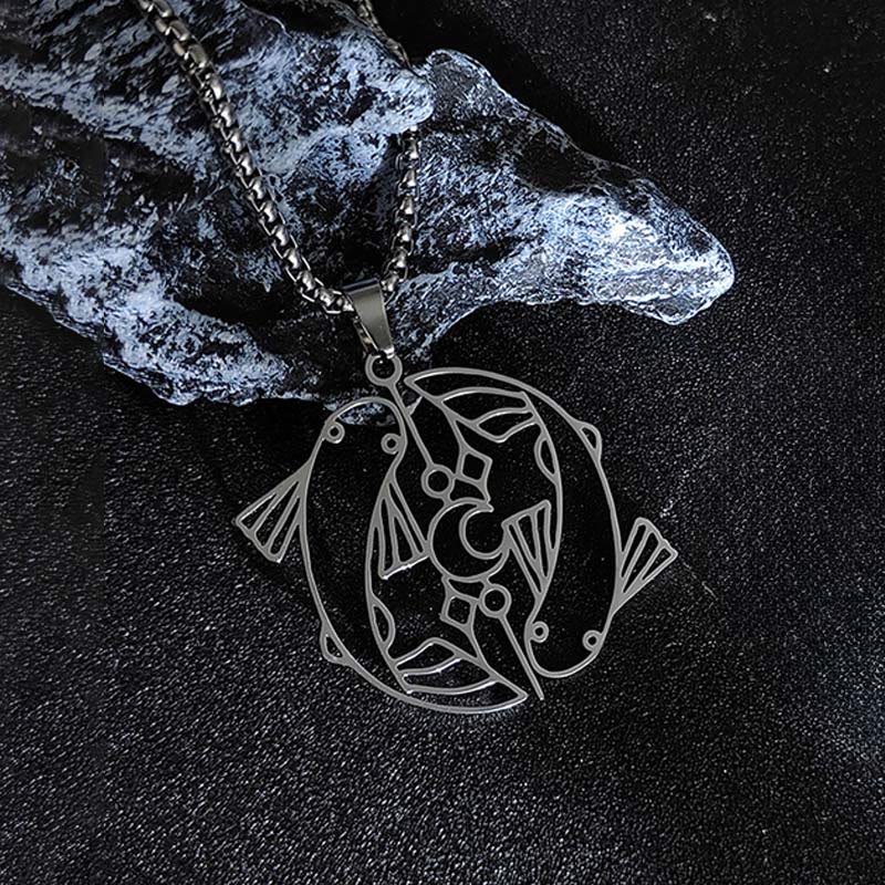 Buddha Stones Vintage Koi Fish Hollow Design Stainless Steel Luck Necklace Pendant - image 3