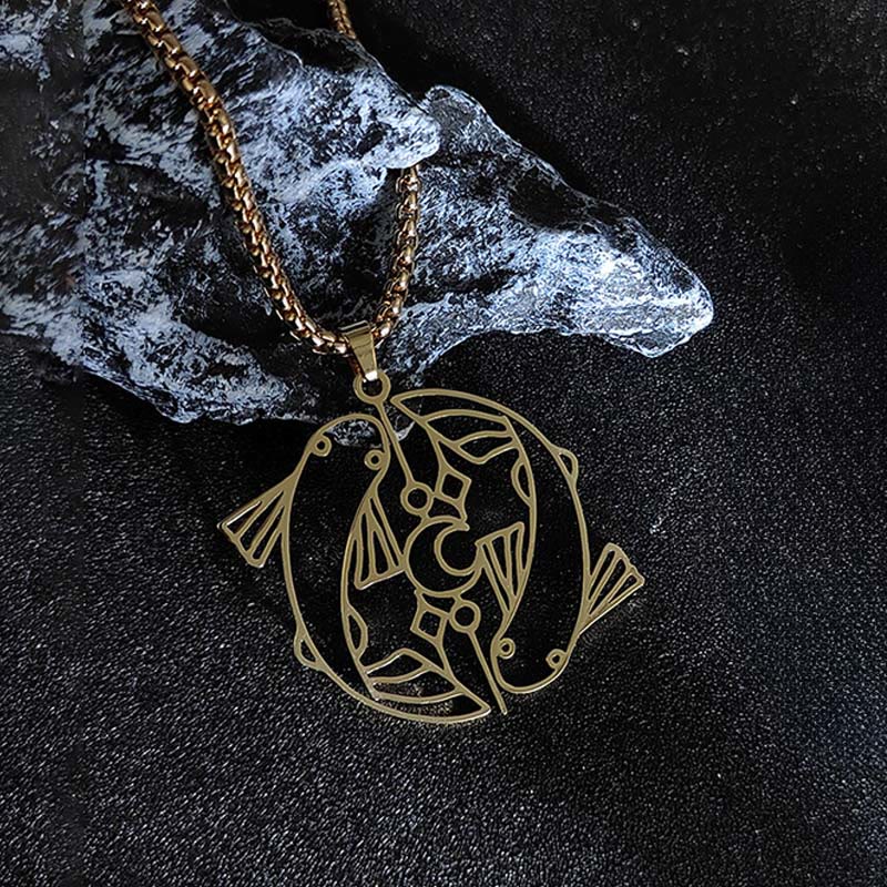 Buddha Stones Vintage Koi Fish Hollow Design Stainless Steel Luck Necklace Pendant - image 6
