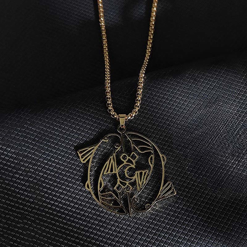 Buddha Stones Vintage Koi Fish Hollow Design Stainless Steel Luck Necklace Pendant - image 7