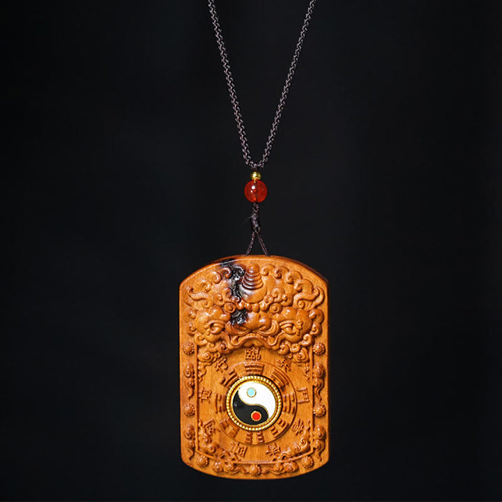 Buddha Stones Lightning Struck Jujube Wood Dragon Yin Yang Bagua Protection Necklace Pendant - image 4