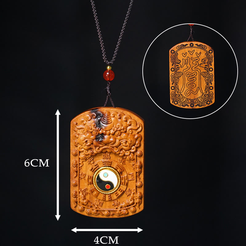 Buddha Stones Lightning Struck Jujube Wood Dragon Yin Yang Bagua Protection Necklace Pendant - image 11