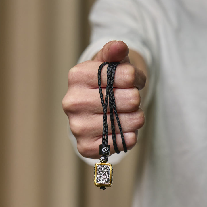 Buddha Stones Tibetan Zakiram Goddess Of Wealth Protection Rope Square Necklace Pendant - image 10