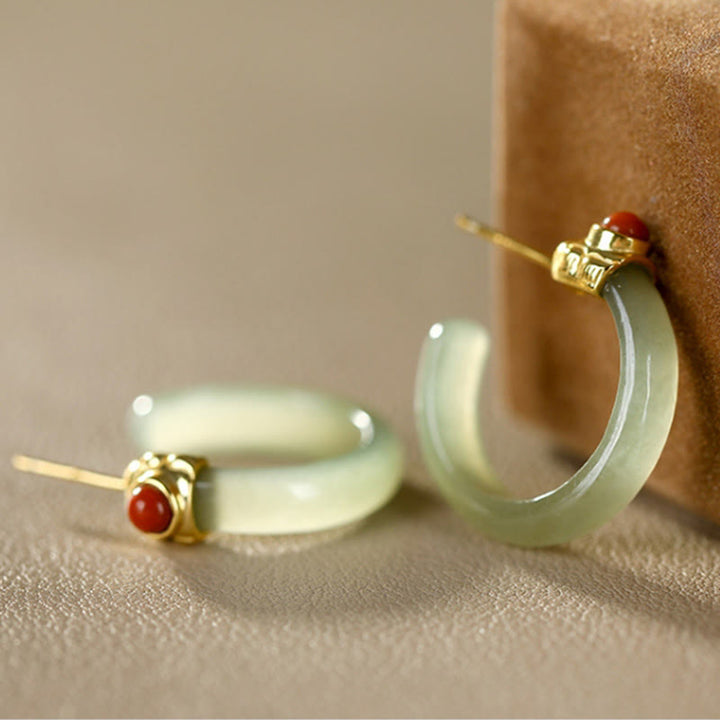 Buddha Stones 925 Sterling Silver Hetian Jade Prosperity Curved Earrings  - image 4