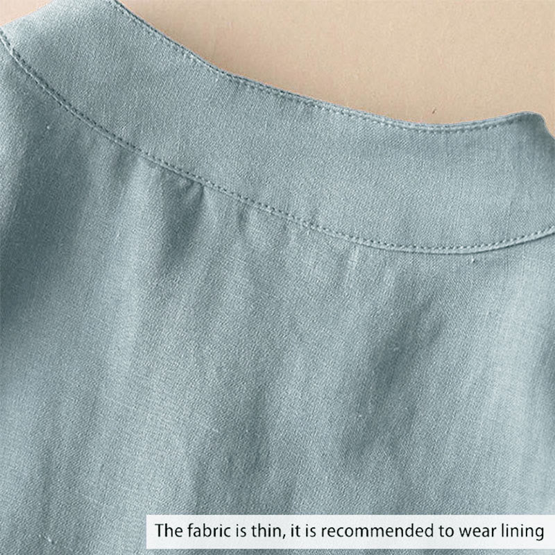 Buddha Stones Casual Women's V-neck Three Quarter Sleeve Design Plain Cotton Linen Shirt - image 3
