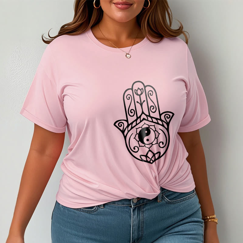 Buddha Stones Hamsa Hand Yin Yang Pattern Tee Cotton T-shirt - image 2