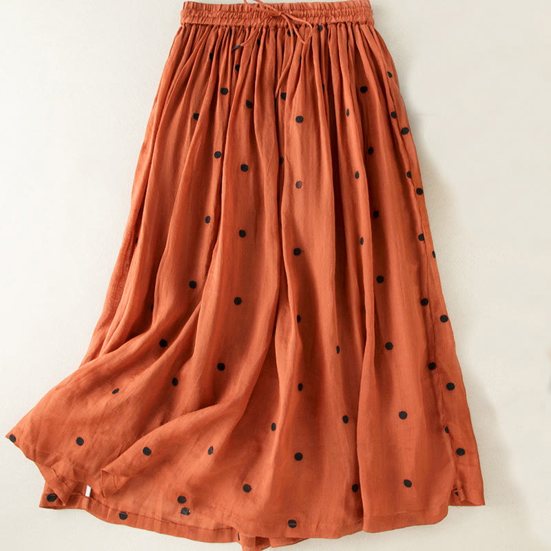 Buddha Stones Artistic Vintage Dot Pattern Women's Pleated Skirt - Chocolate - US8-10，UK/AU12-14，EU40-42 (2XL) - image 32