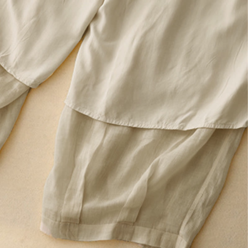 Buddha Stones Casual Loose Double Layer 7-8 Length Cropped Pants Women's Pants With Pockets - image 24