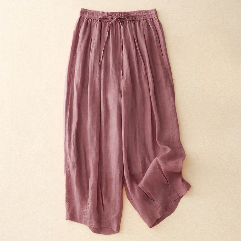 Buddha Stones Casual Loose Double Layer 7-8 Length Cropped Pants Women's Pants With Pockets - LightPink - US8-10，UK/AU12-14，EU40-42 (2XL) - image 16