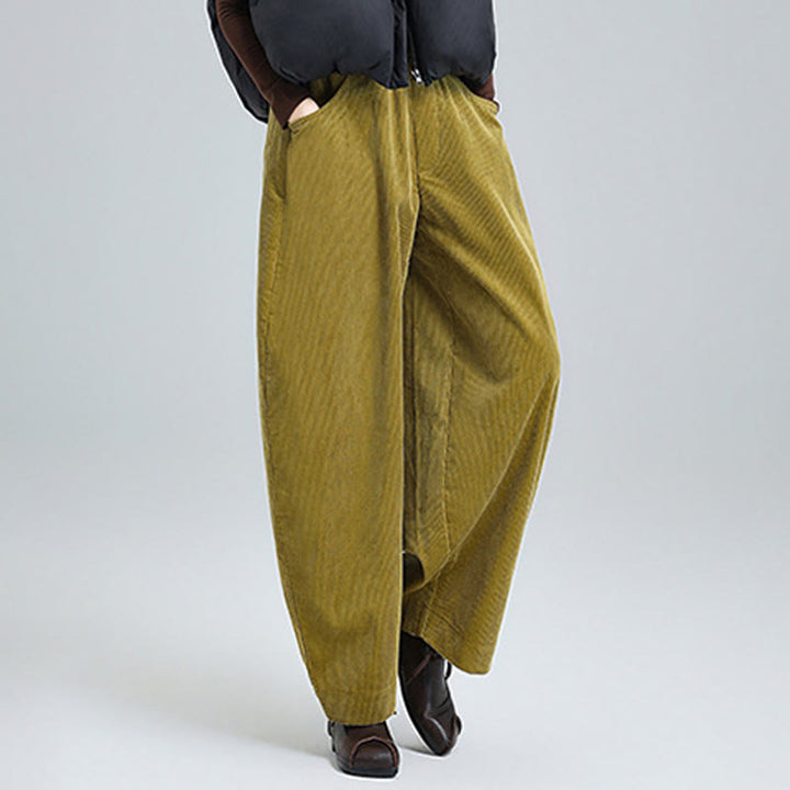 Buddha Stones Women's Fall Plain Ankle-Length Simple Design Corduroy Pants With Pockets - image 12