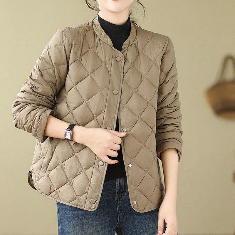 Buddha Stones Women's Fall Long Sleeve Diamond Quilted Design Cotton Thermal Jacket With Pockets - image 3