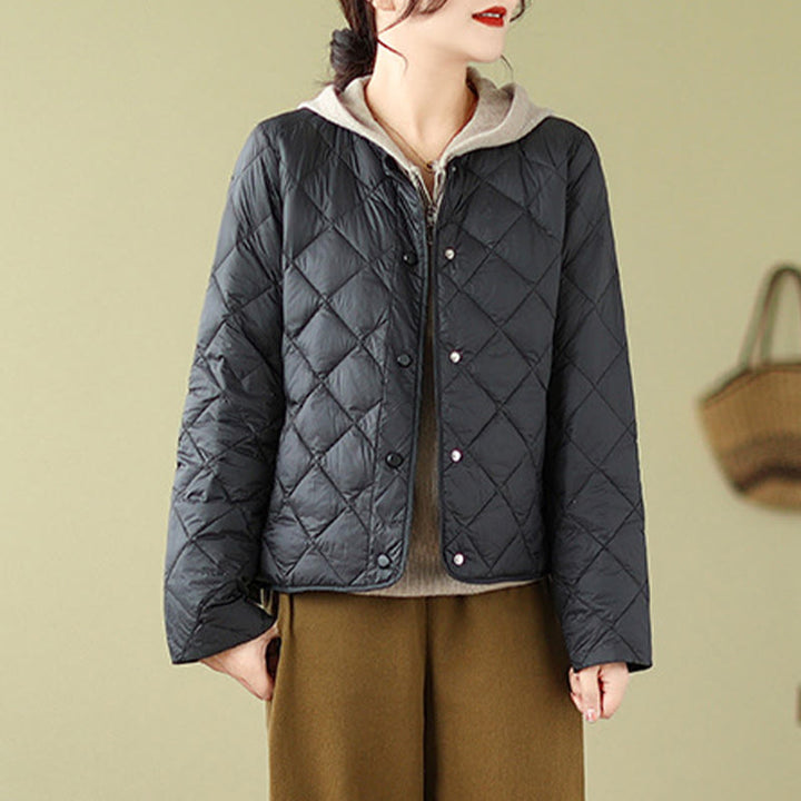 Buddha Stones Women's Fall Long Sleeve Diamond Quilted Design Cotton Thermal Jacket With Pockets - image 18