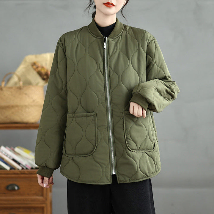 Buddha Stones Women's Plain Zipper Design Cotton Long Sleeve Jacket With Pockets - image 4