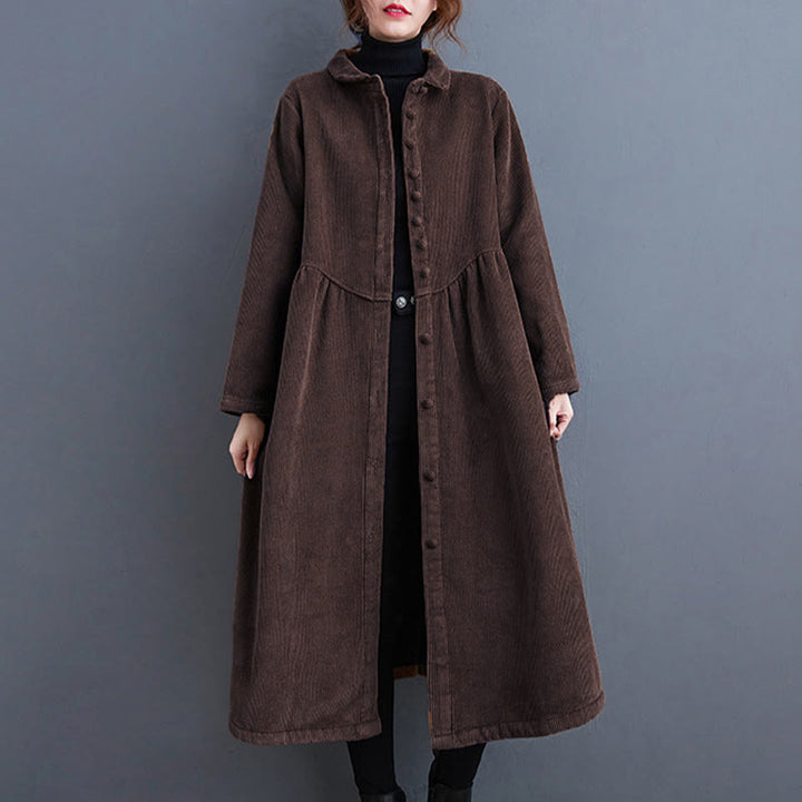 Buddha Stones Plain Buttons Long Sleeve Women's Cotton Corduroy Fleece-Lined Coat With Pockets - SaddleBrown - US8-10，UK/AU12-14，EU40-42 (2XL) - image 23