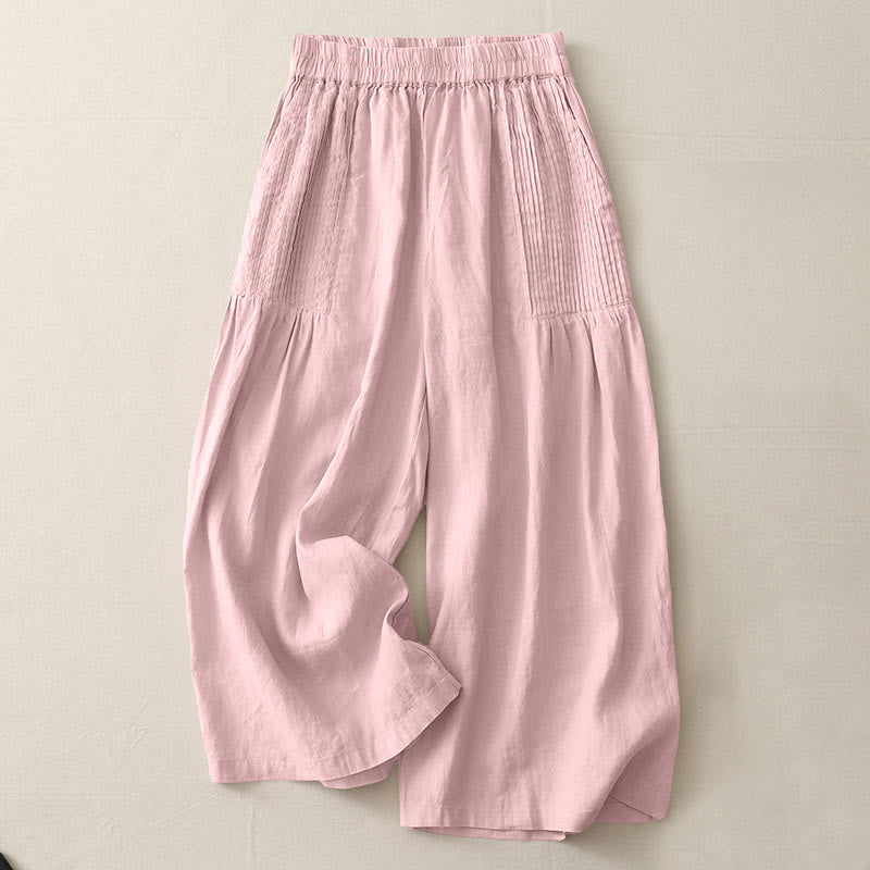 Buddha Stones Casual Plain Tucker Pleats Elastic Women's Polyester Wide Leg Pants With Pockets - MistyRose - US8-10，UK/AU12-14，EU40-42 (2XL) - image 0