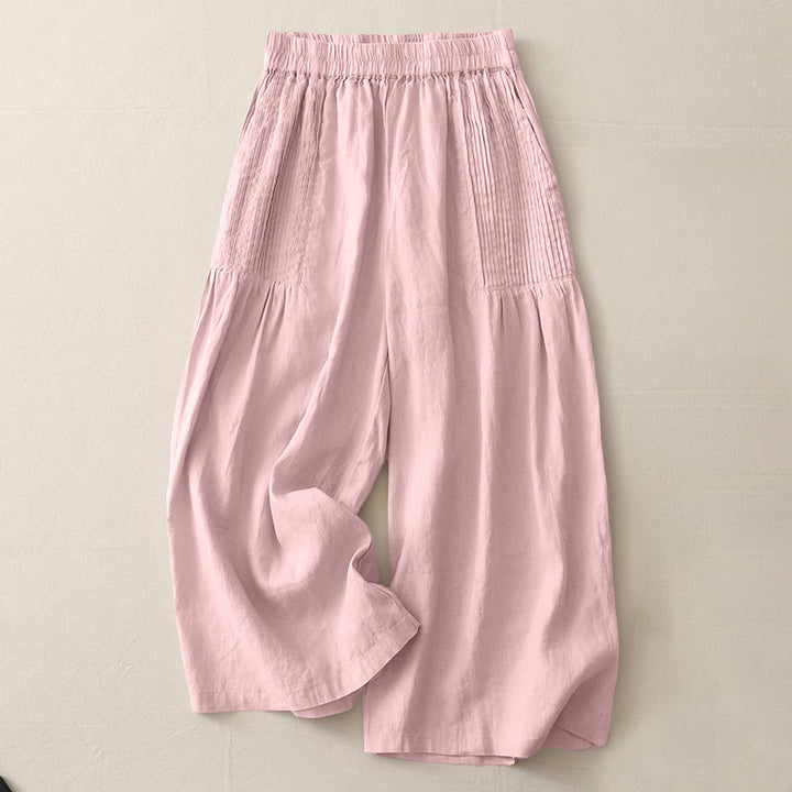 Buddha Stones Casual Plain Tucker Pleats Elastic Women's Polyester Wide Leg Pants With Pockets - MistyRose - US8-10，UK/AU12-14，EU40-42 (2XL) - image 1