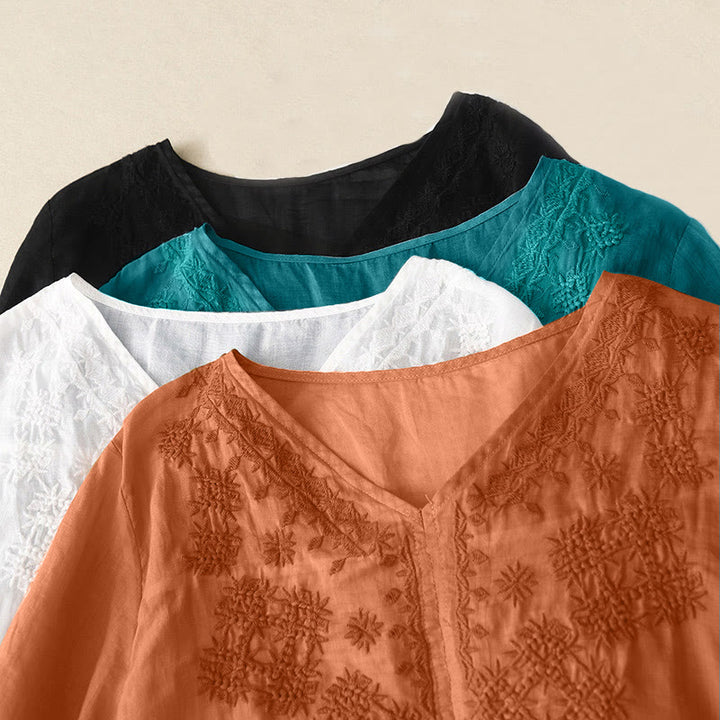 Buddha Stones V-Neck Lines Embroidery Women's Half Sleeve Shirt - image 20