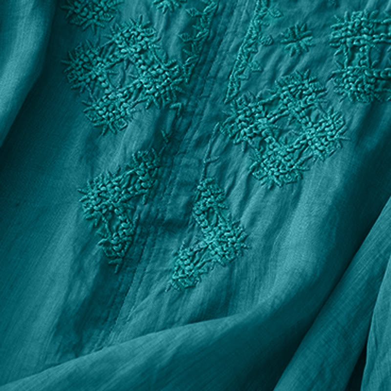 Buddha Stones V-Neck Lines Embroidery Women's Half Sleeve Shirt - image 2