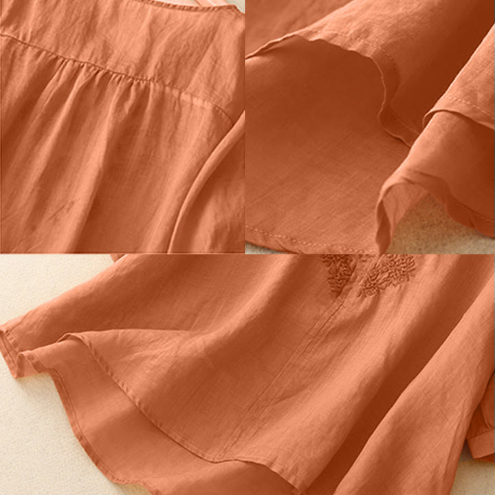 Buddha Stones V-Neck Lines Embroidery Women's Half Sleeve Shirt - image 7