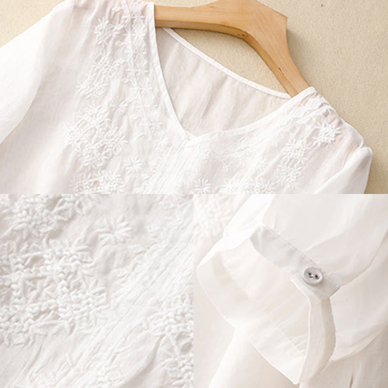 Buddha Stones V-Neck Lines Embroidery Women's Half Sleeve Shirt - image 16