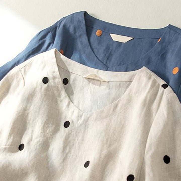 Buddha Stones Casual Dot Pattern Short Sleeve Lace-up Women's Midi Dress With Pockets - image 10
