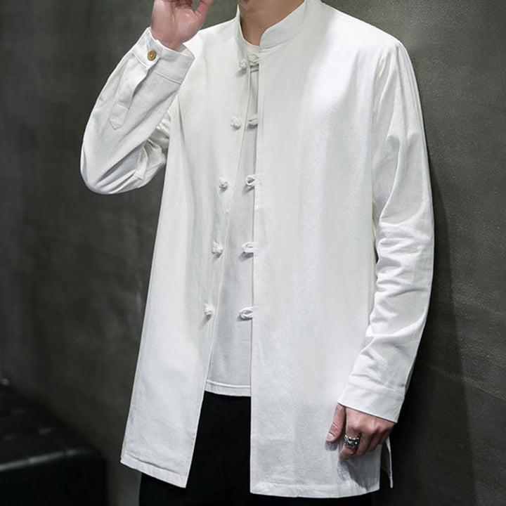 Buddha Stones Simple Tang Suit Plain Chinese Frog-Button Men's Cotton Long Sleeve Jacket Shirt - image 16