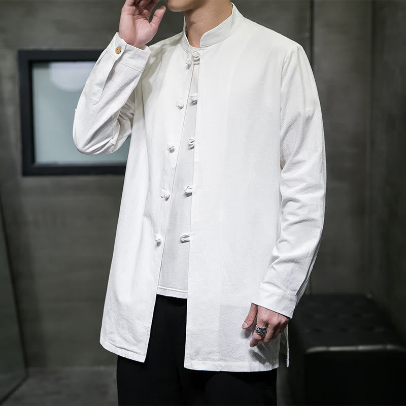 Buddha Stones Simple Tang Suit Plain Chinese Frog-Button Men's Cotton Long Sleeve Jacket Shirt - image 12