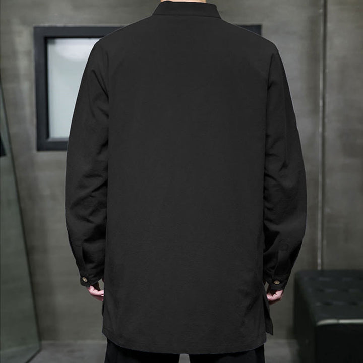 Buddha Stones Simple Tang Suit Plain Chinese Frog-Button Men's Cotton Long Sleeve Jacket Shirt - image 26