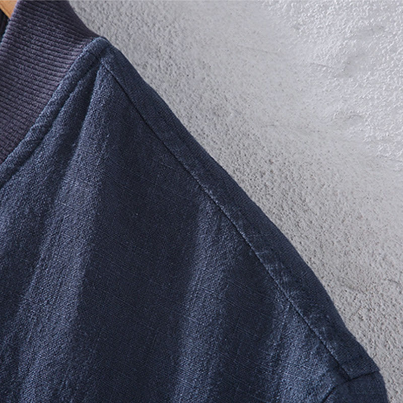 Buddha Stones Winter Zipper Design Stand Collar Men's Cotton Linen Long Sleeve Jacket With Pockets - image 6