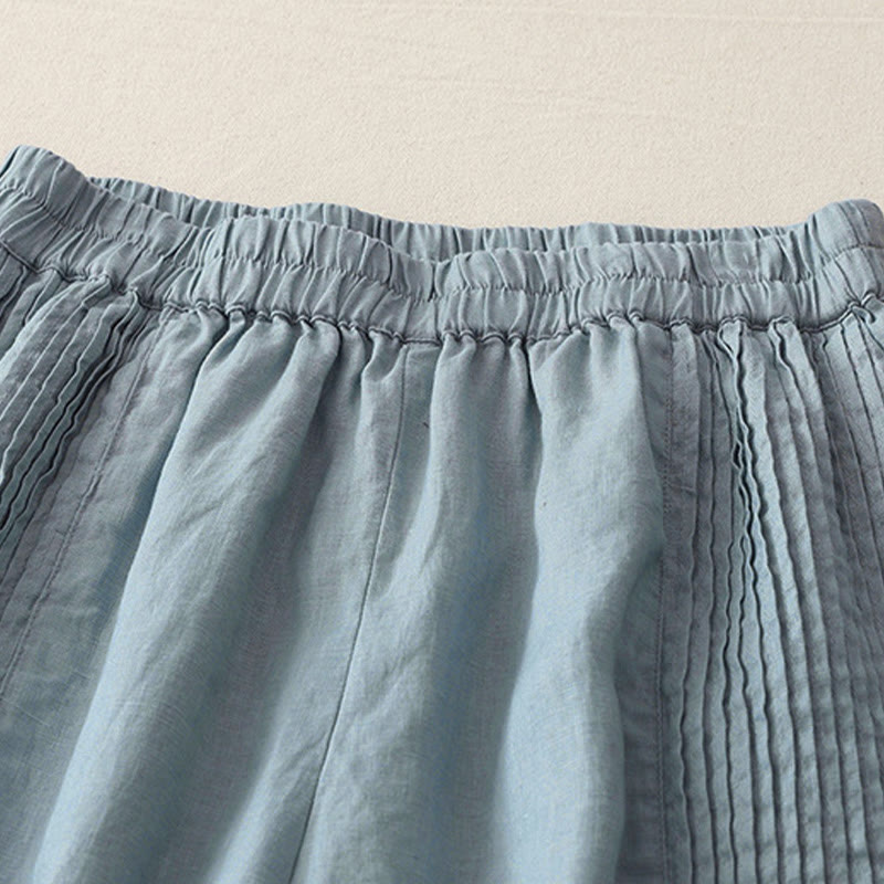Buddha Stones Casual Plain Tucker Pleats Elastic Women's Polyester Wide Leg Pants With Pockets - image 19