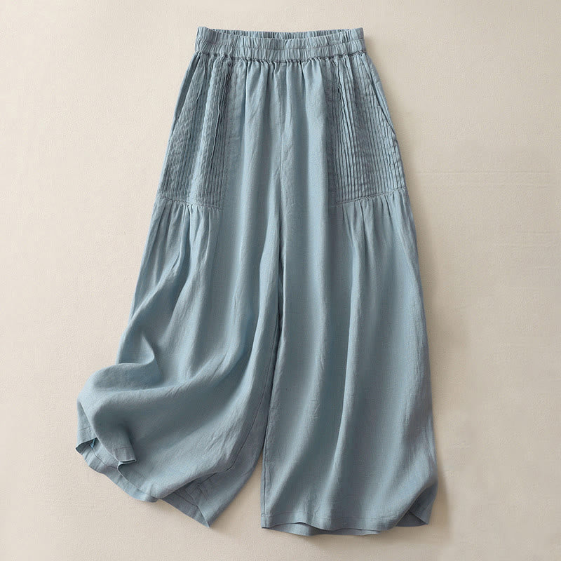 Buddha Stones Casual Plain Tucker Pleats Elastic Women's Polyester Wide Leg Pants With Pockets - LightSkyBlue - US8-10，UK/AU12-14，EU40-42 (2XL) - image 17