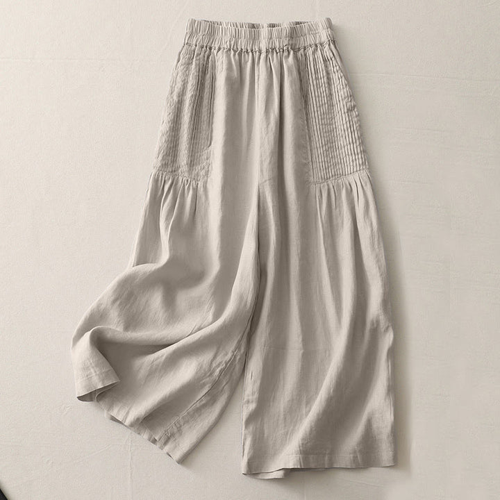 Buddha Stones Casual Plain Tucker Pleats Elastic Women's Polyester Wide Leg Pants With Pockets - Tan - US8-10，UK/AU12-14，EU40-42 (2XL) - image 13