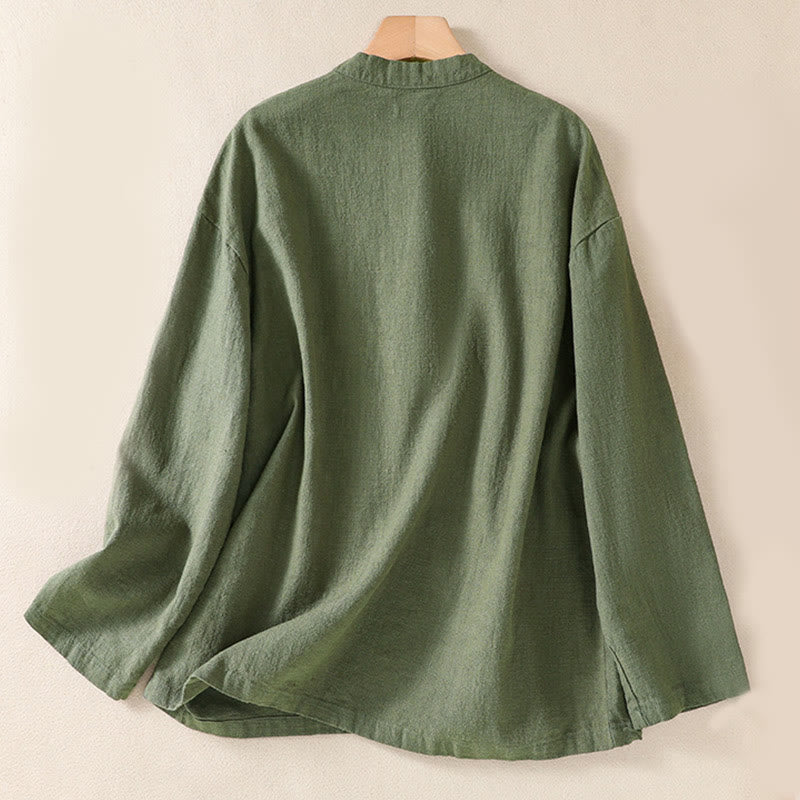 Buddha Stones Casual Buttons Crew Neck Women's Long Sleeve Shirt With Pockets - image 1