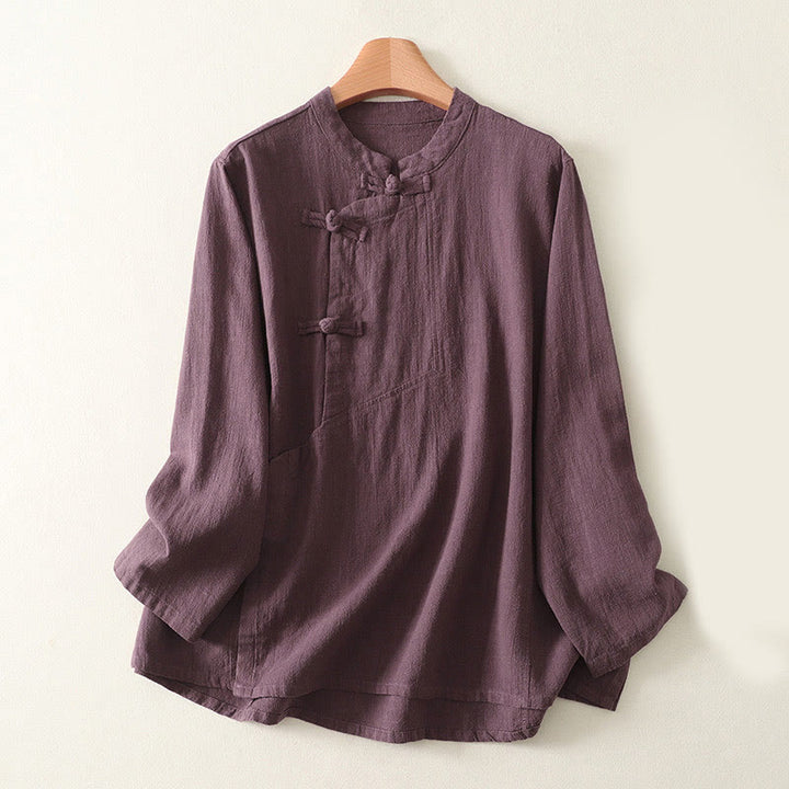 Buddha Stones Casual Plain Frog-buttons Cotton Women's Long Sleeve Shirt - Purple - US8-10，UK/AU12-14，EU40-42 (2XL) - image 1