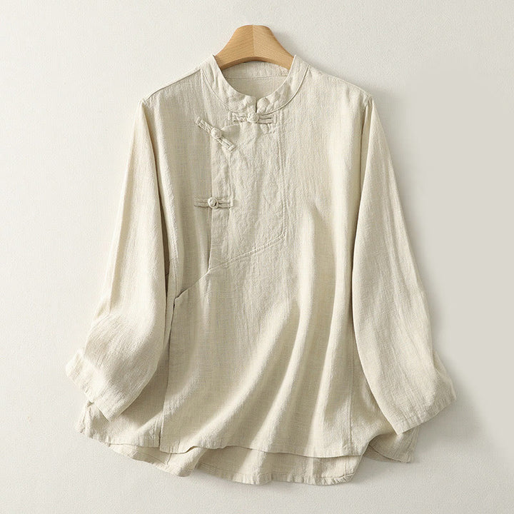 Buddha Stones Casual Plain Frog-buttons Women's Long Sleeve Shirt - Beige - US8-10，UK/AU12-14，EU40-42 (2XL) - image 6