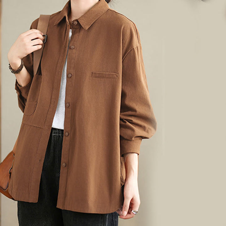 Buddha Stones Casual Plain Long Sleeve Cotton Women's Shirt With Pockets - image 13