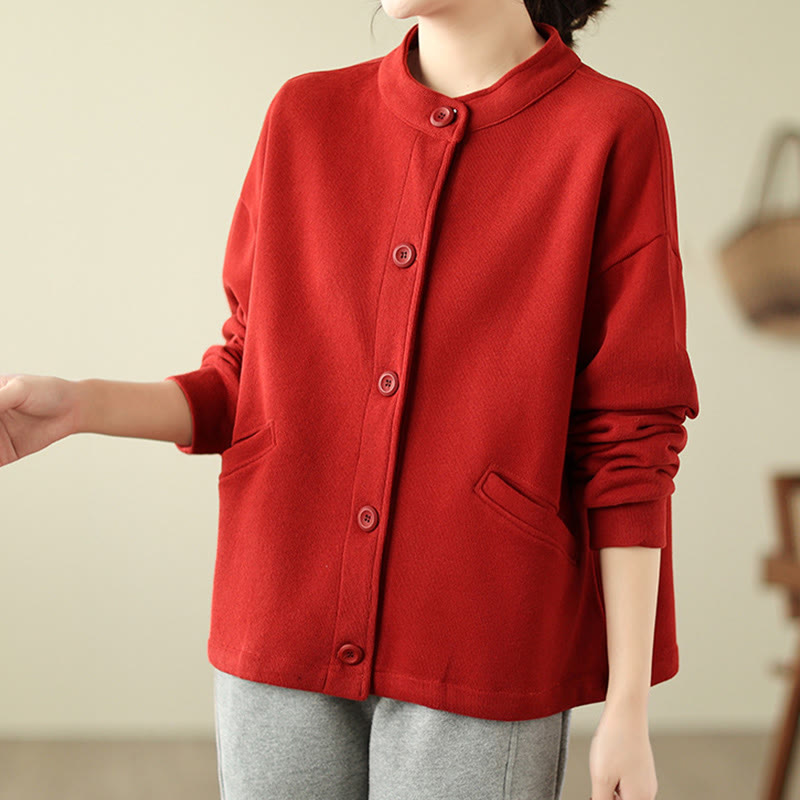 Buddha Stones Solid Color Women's Long Sleeve Jacket With Pockets - image 8