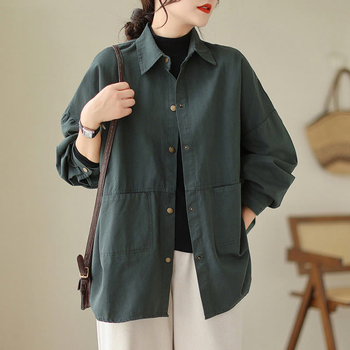 Buddha Stones Casual Solid Color Women's Long Sleeve Jacket With Pockets - DarkSlateGray - US14，UK/AU18，EU46 (2XL) - image 0