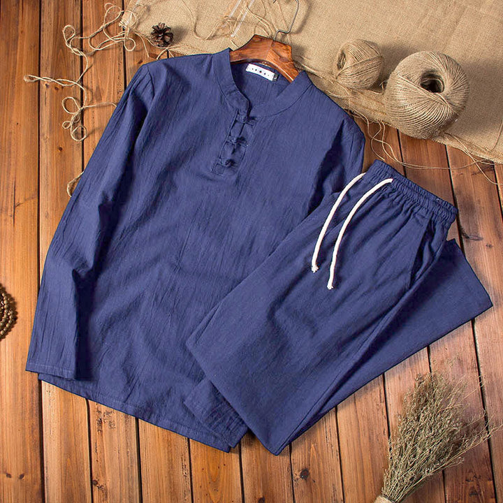 Buddha Stones Pure Color Long Sleeve Top Pants Clothing Men's Set - MidnightBlue - US/UK/AU44，EU54 (5XL) - image 11