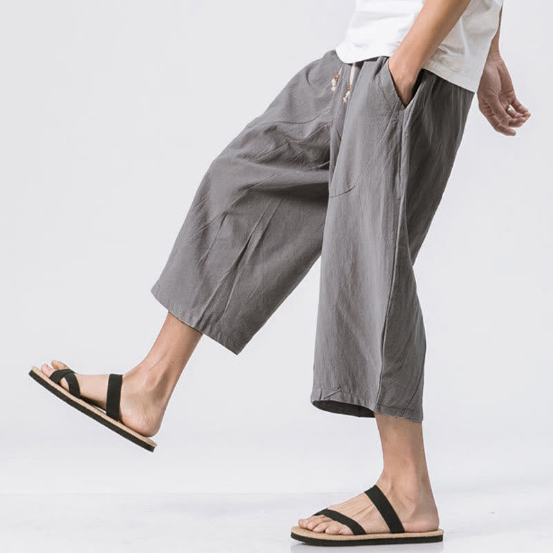 Buddha Stones Summer Casual Simple Plain Design 7-8 Length Men's Drawstring Pants With Pockets - image 2