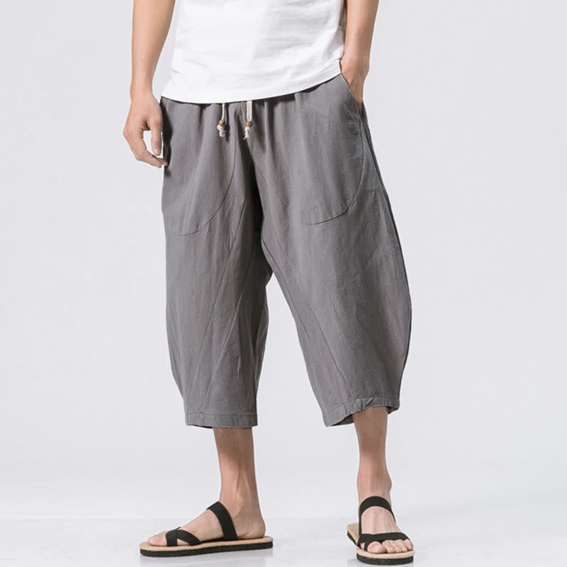 Buddha Stones Summer Casual Simple Plain Design 7-8 Length Men's Drawstring Pants With Pockets - LightGrey - US/UK/AU46，EU56 (5XL) - image 0